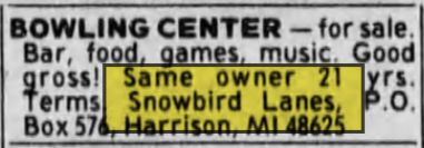 Snowbird Lanes - For Sale March 1996